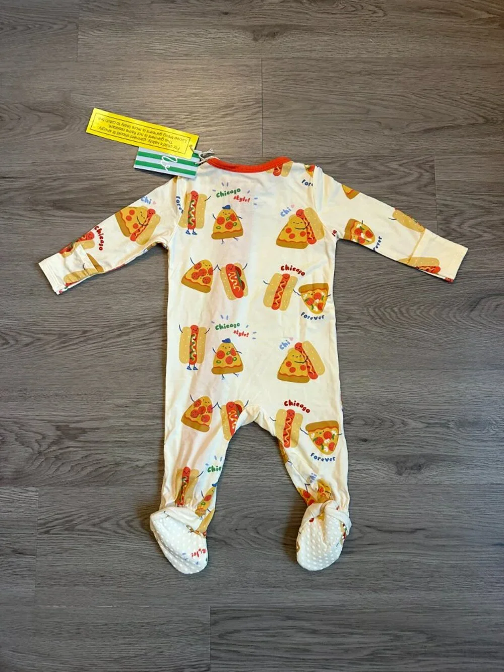 NEW Alice & Wonder Chicago High Five Ruffle Footie - Pizza & Hot Dogs 3-6 Months